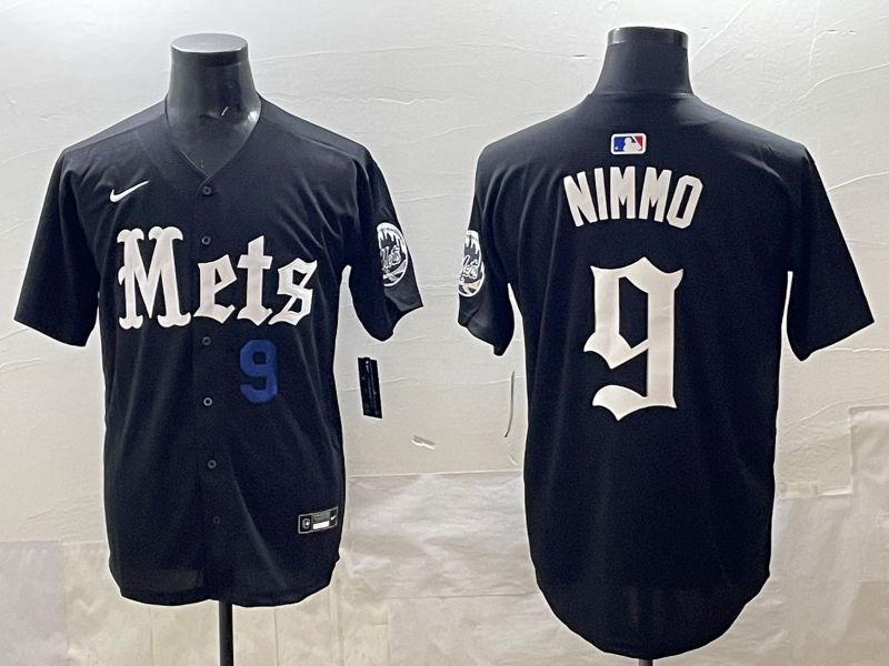 Men 2025 New York Mets 9 Nimmo Black Five generations Joint Name Nike MLB Jersey style 9